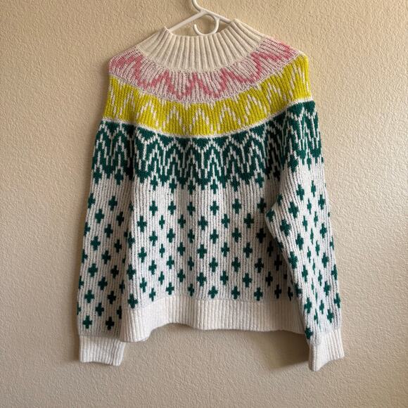 Old Navy Mock Neck Fair Isle Knit Oversized Nordic Sweater Barbiecore Women M - Picture 2 of 9
